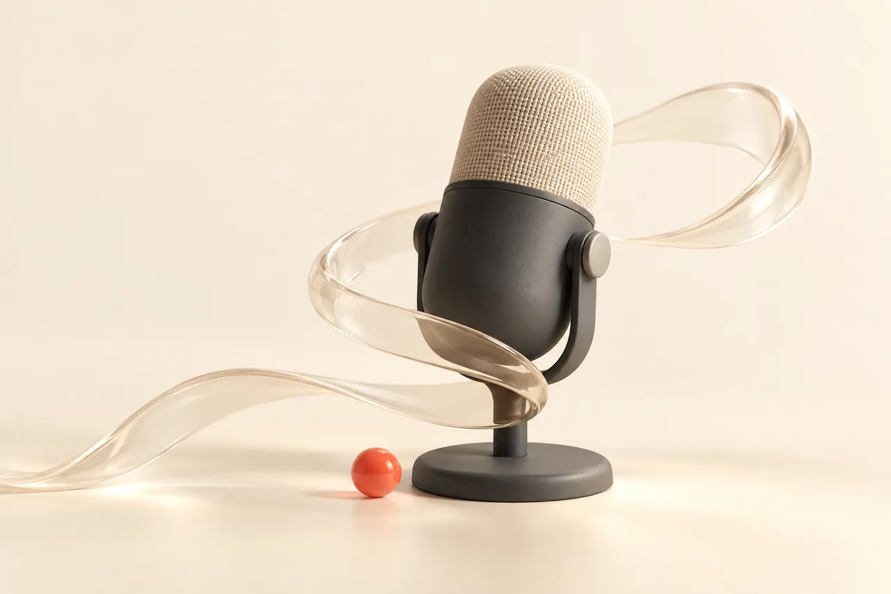 A studio microphone with a glass voice ribbon for AI news narration