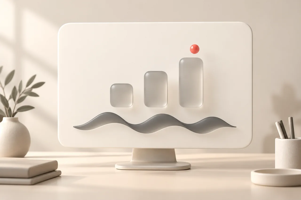 A projection screen with bars and a voice ribbon for AI voice for presentations
